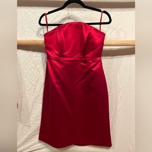Red Satin Strapless Cocktail Dress Size 8